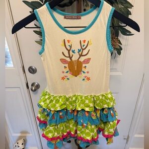 Jelly the Pug Colorful Woodland Animal Ruffle Tiered Sleeveless Dress 6